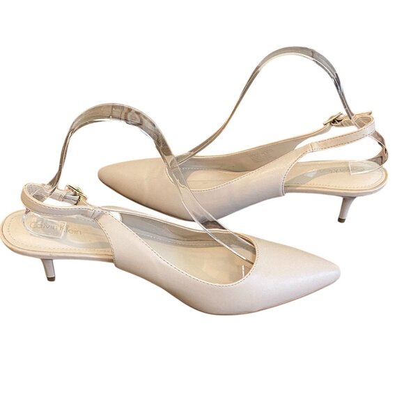 Calvin Klein Nasser Kitten Heel Slingback Pump Sz 9 Taupe Nude Beige #199S - Picture 7 of 11